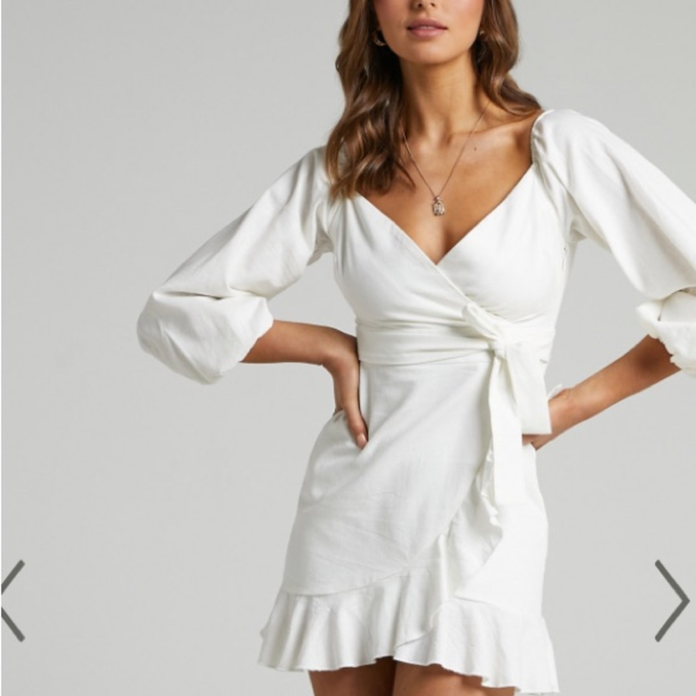 Showpo CANT MOVE ON Off-Shoulder White Mini Dress with Puff Sleeves